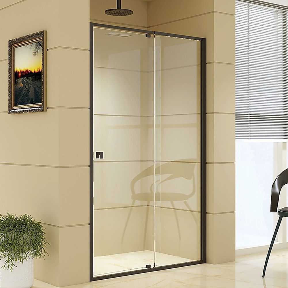 Semi-Frameless Shower Screen – Black, Front: (114~122)x195cm, No Side Return
