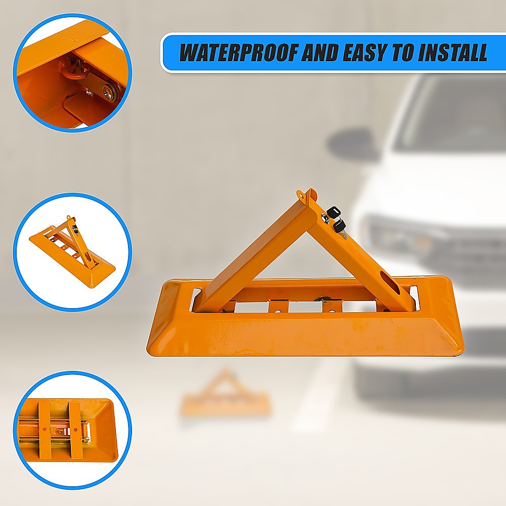 Fold Down Vehicle Security Bollard For Parking Spot Safety, Wheel Clamp