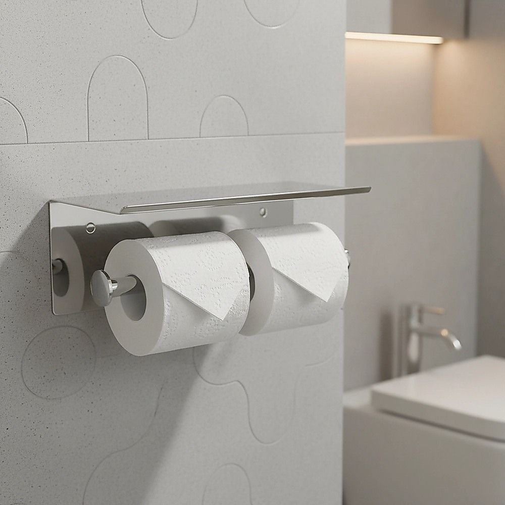 Stainless Steel Double Toilet Paper Holder Towel Roll Tissue Rack Storage Shelf