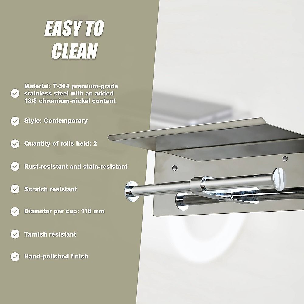 Stainless Steel Double Toilet Paper Holder Towel Roll Tissue Rack Storage Shelf
