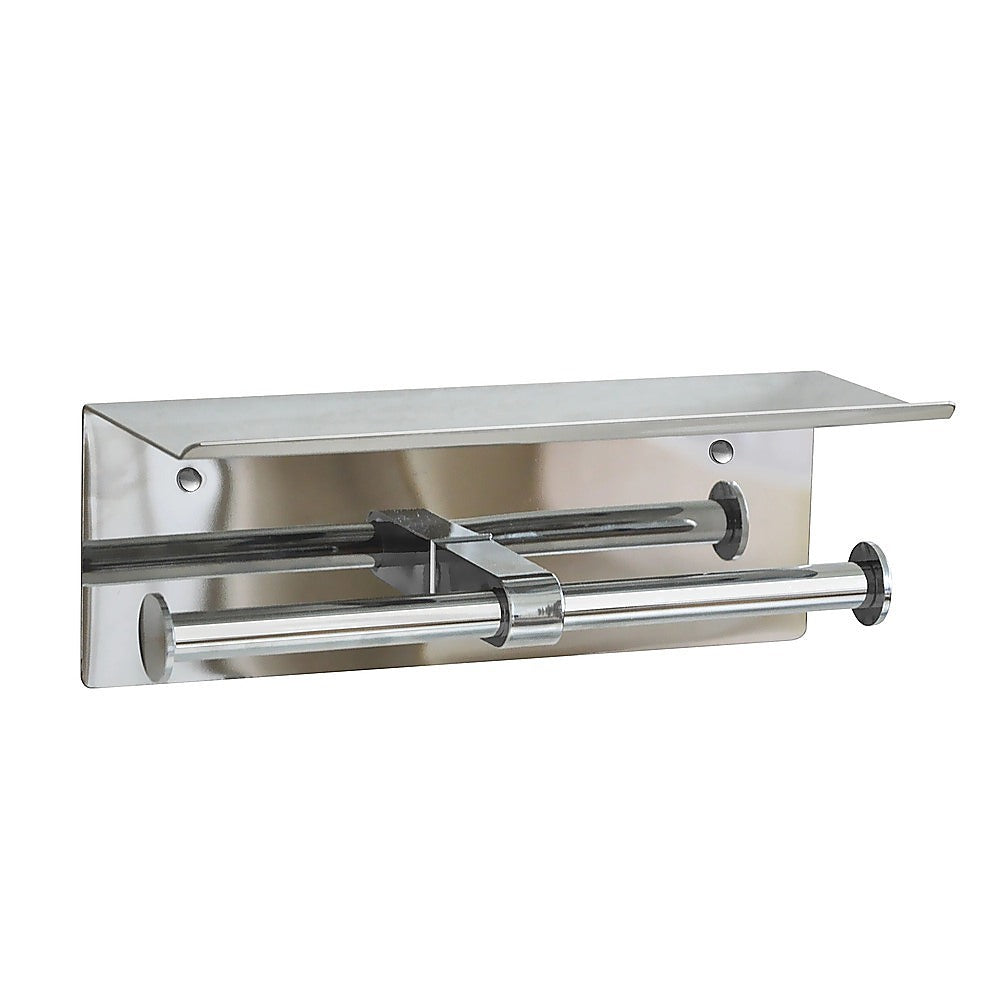 Stainless Steel Double Toilet Paper Holder Towel Roll Tissue Rack Storage Shelf