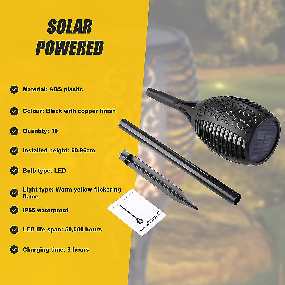 10-Pack Solar Torch Lights With 96 Led Flickering Flame