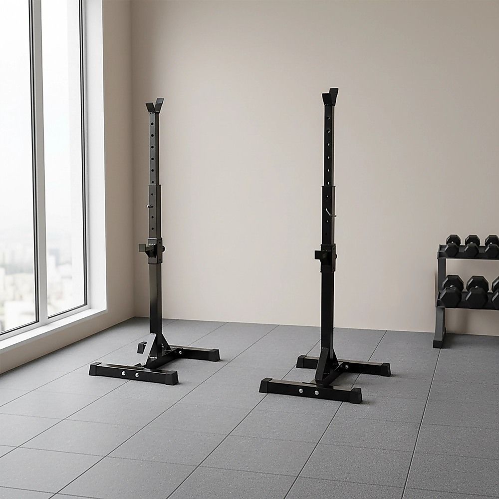 Adjustable Squat Rack Pair Steel Barbell Bench Press Stands Gym Home