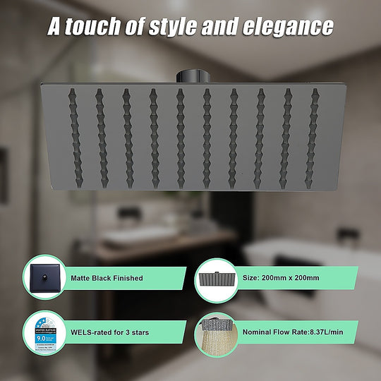 Shower Heads & Screens - 200Mm Shower Head Square 304Ss Electroplated Matte Black Finish