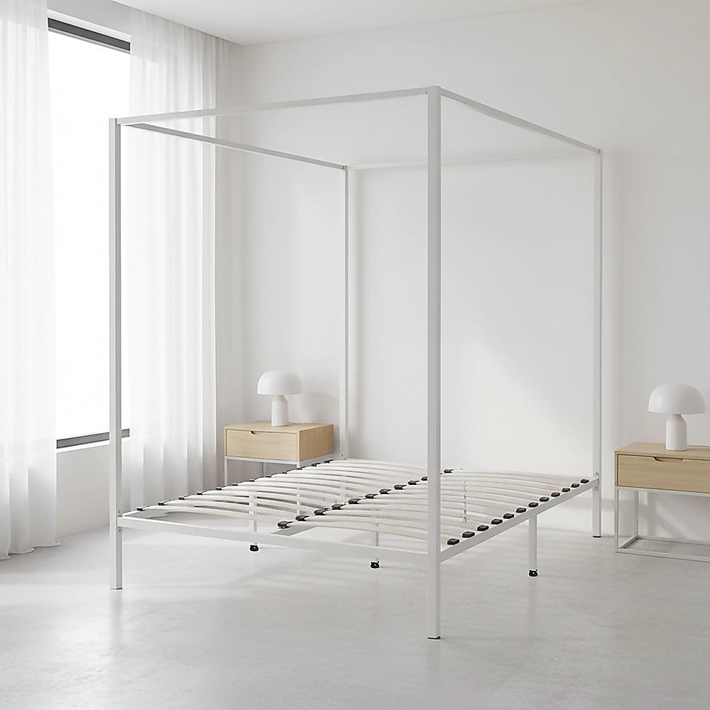 Metal finish - Double Four Poster Bed Frame Cream Metal Mattress Base