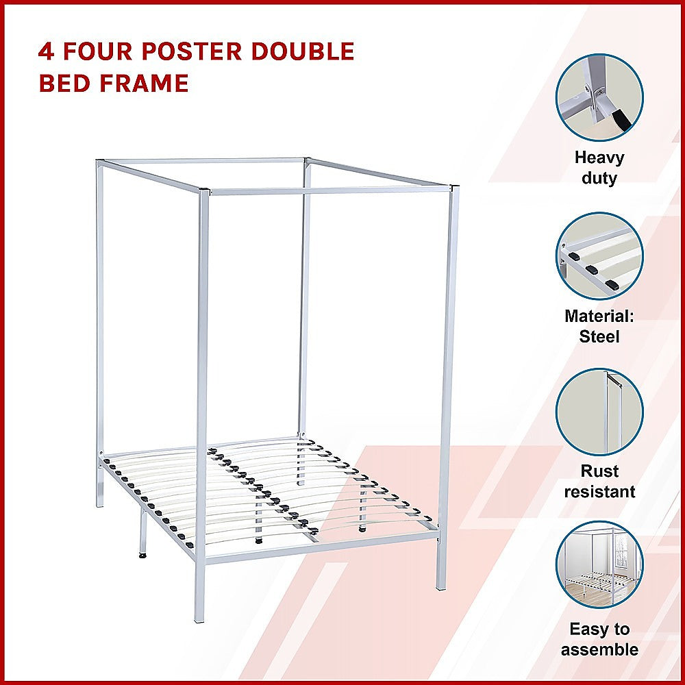 Double Four Poster Bed Frame Cream Metal Mattress Base | Beds & Bed Frames