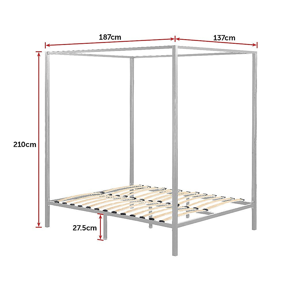 Beds & Bed Frames - Double Four Poster Bed Frame Cream Metal Mattress Base