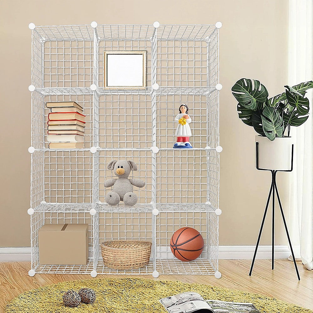 12 Cube Wire Grid Storage Cabinet - White