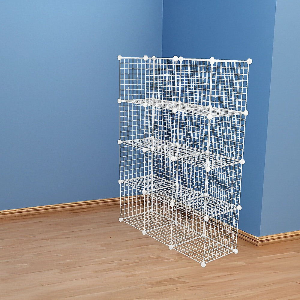 12 Cube Wire Grid Storage Cabinet - White
