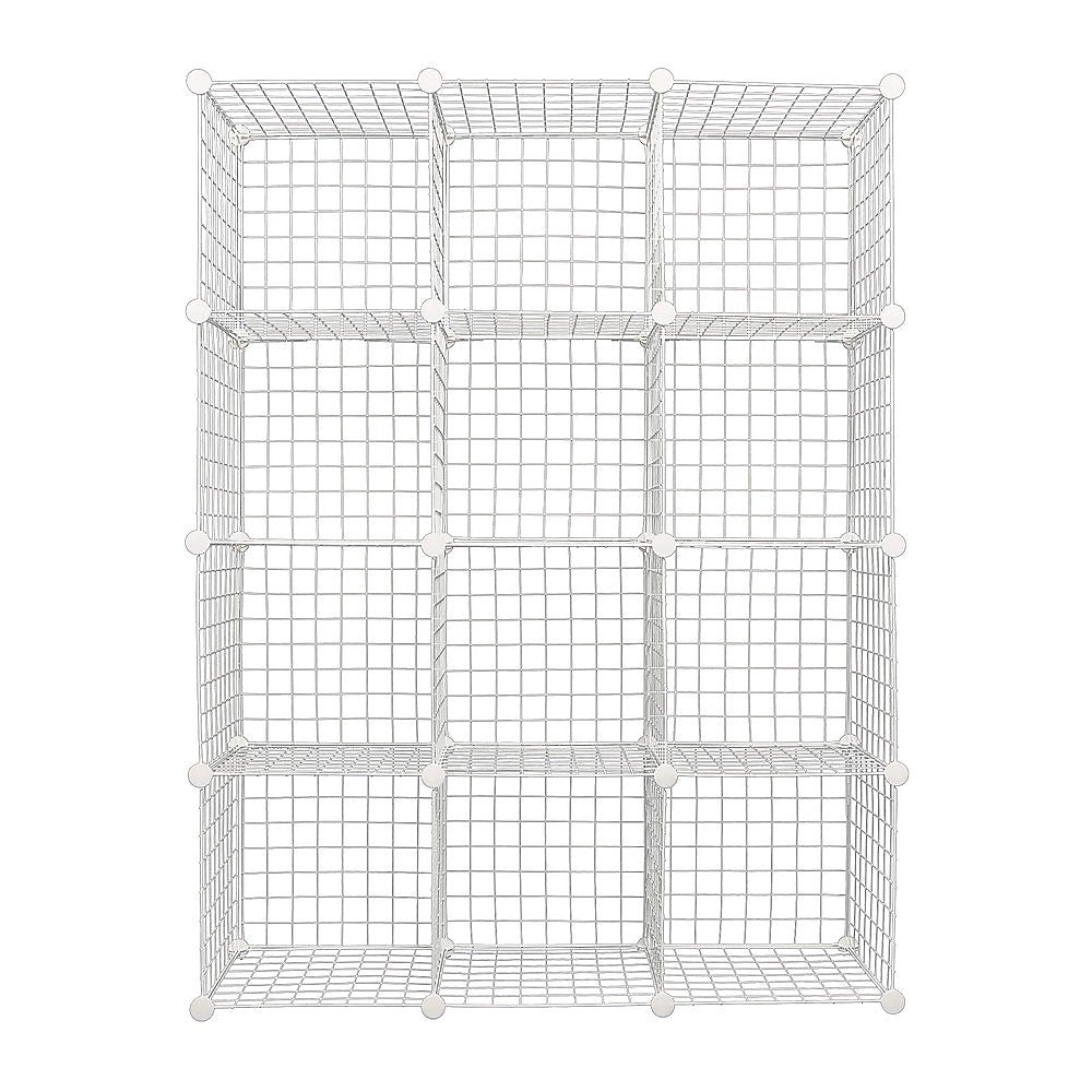 12 Cube Wire Grid Storage Cabinet - White