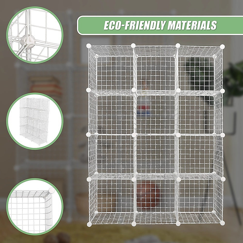 12 Cube Wire Grid Storage Cabinet - White