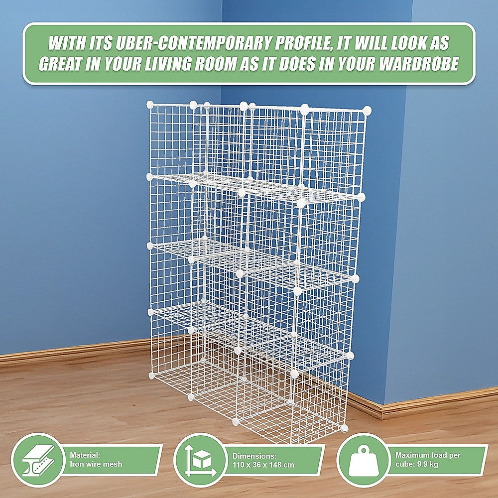 12 Cube Wire Grid Storage Cabinet - White