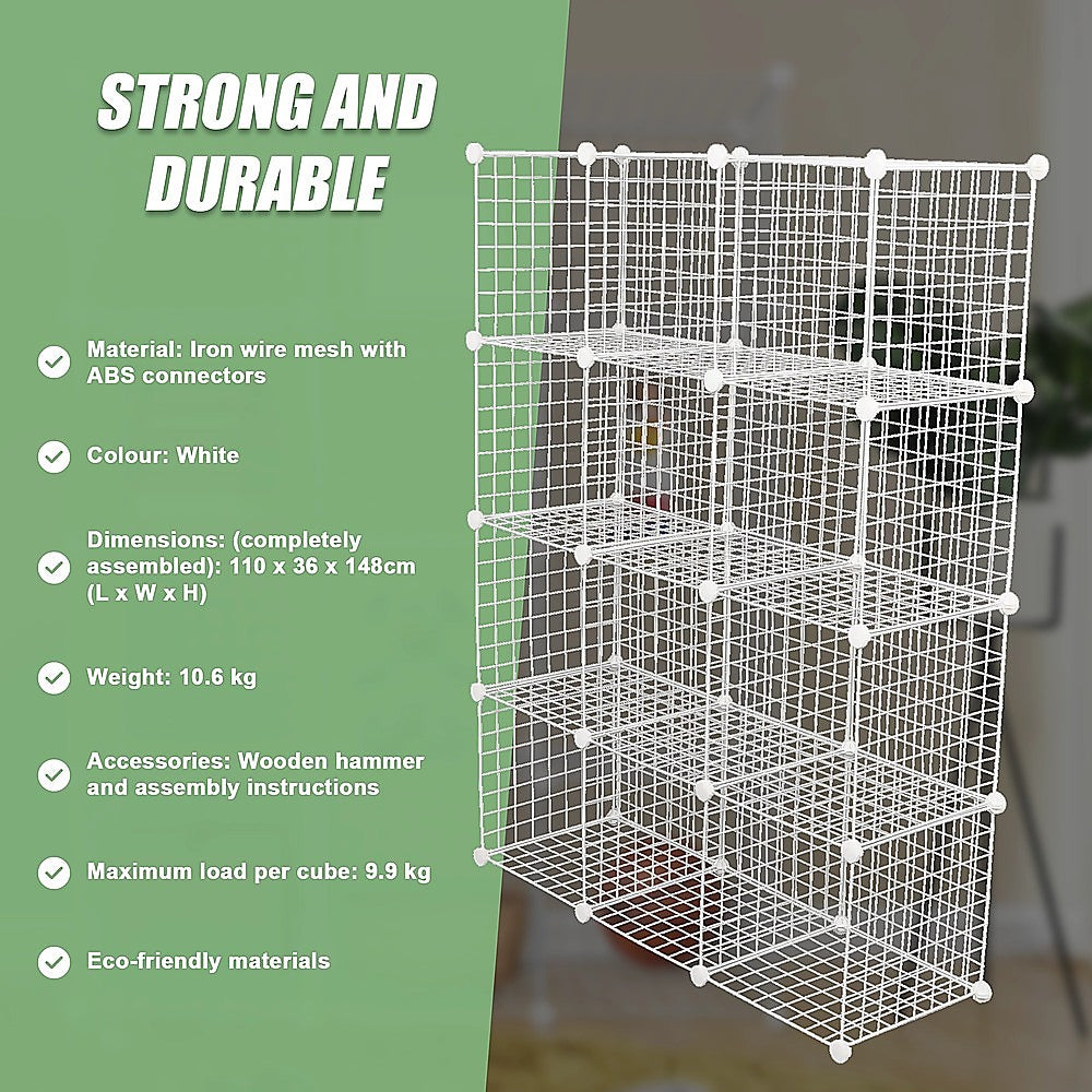 12 Cube Wire Grid Storage Cabinet - White