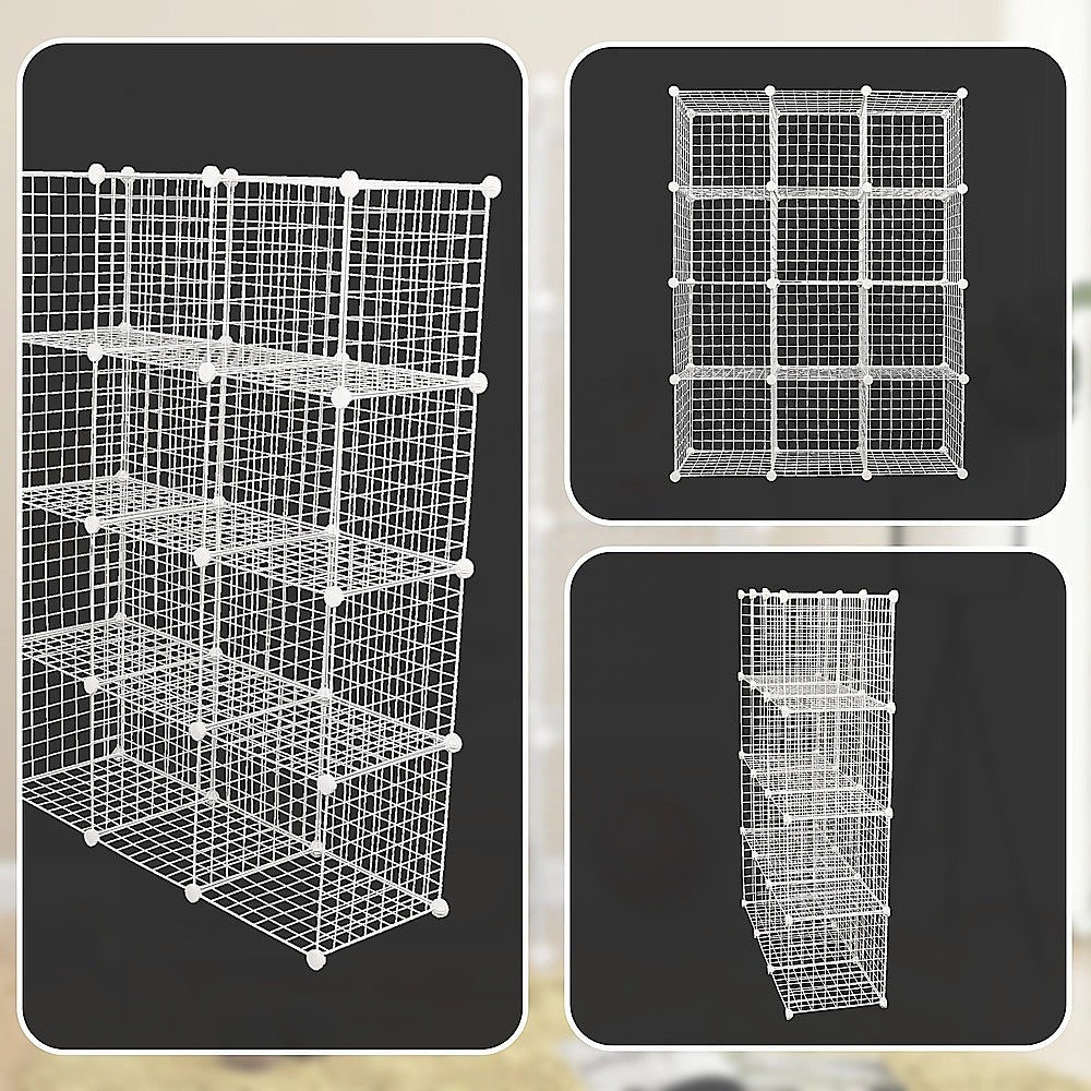 12 Cube Wire Grid Storage Cabinet - White