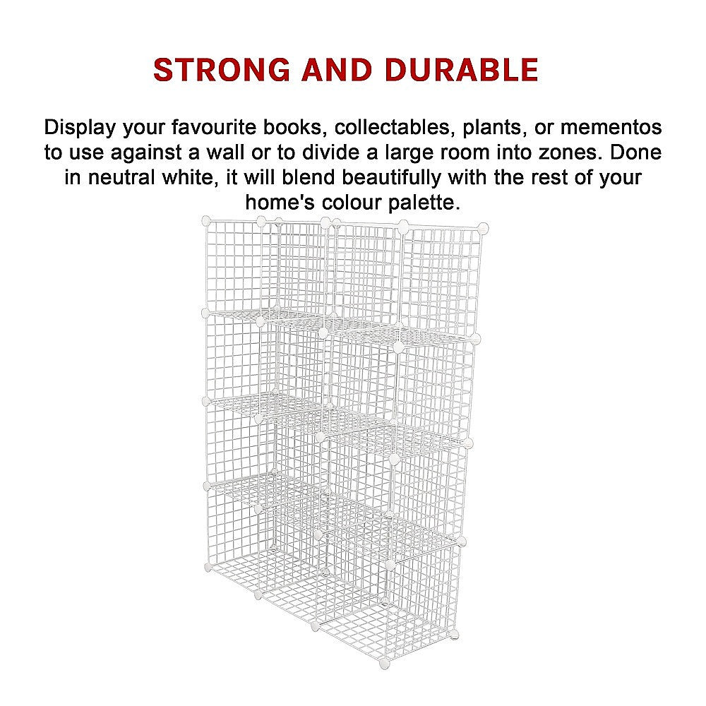 12 Cube Wire Grid Storage Cabinet - White