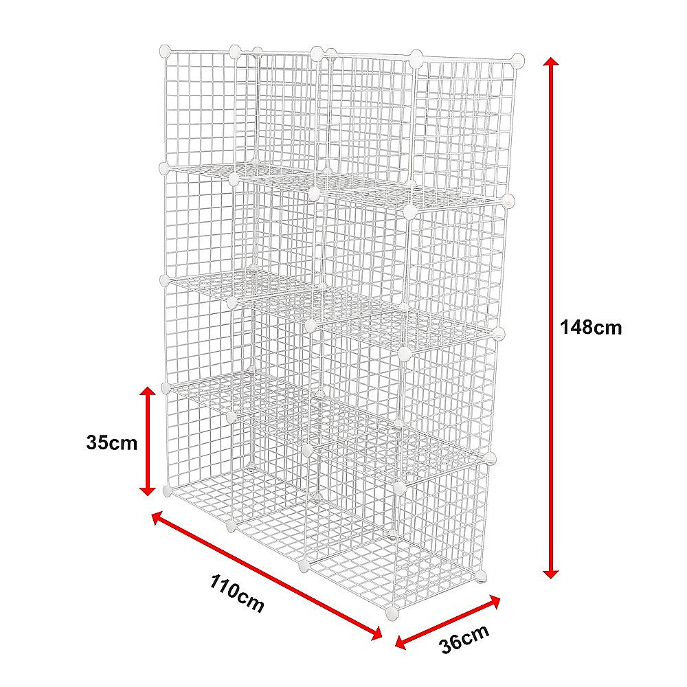 12 Cube Wire Grid Storage Cabinet - White