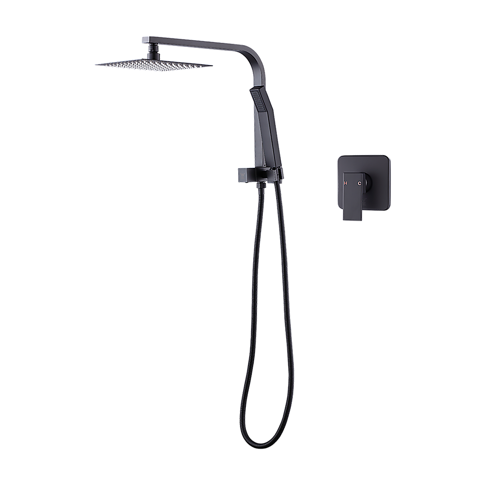 8" Rain Shower Head Set Square Dual Heads Faucet High Pressure With Mixer