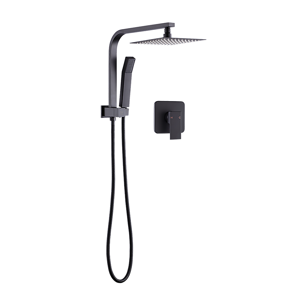 8" Rain Shower Head Set Square Dual Heads Faucet High Pressure With Mixer