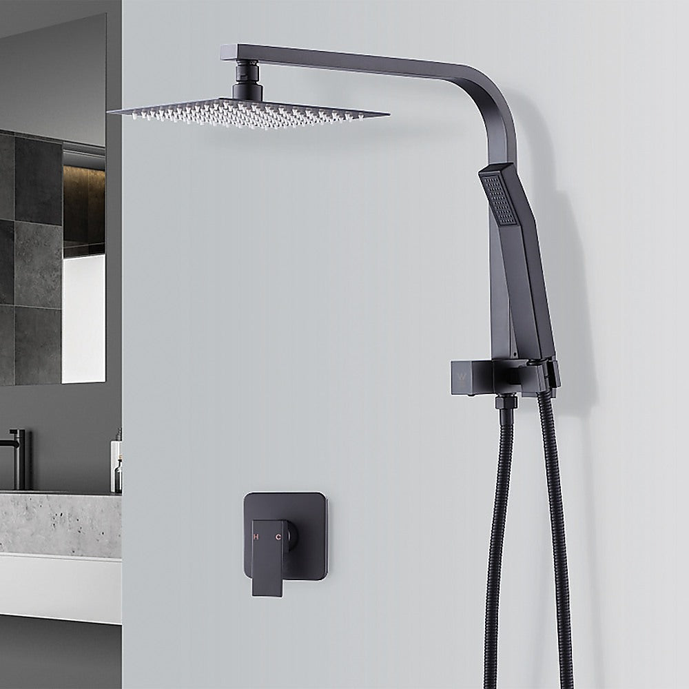 8" Rain Shower Head Set Square Dual Heads Faucet High Pressure With Mixer