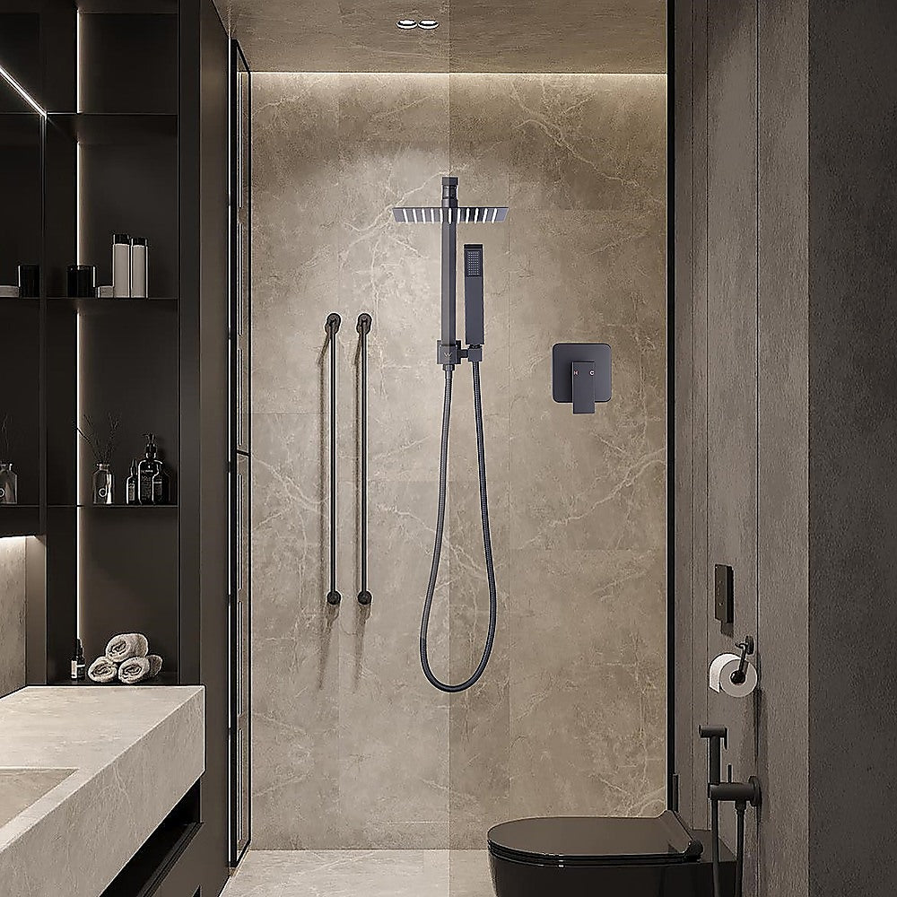 8" Rain Shower Head Set Square Dual Heads Faucet High Pressure With Mixer