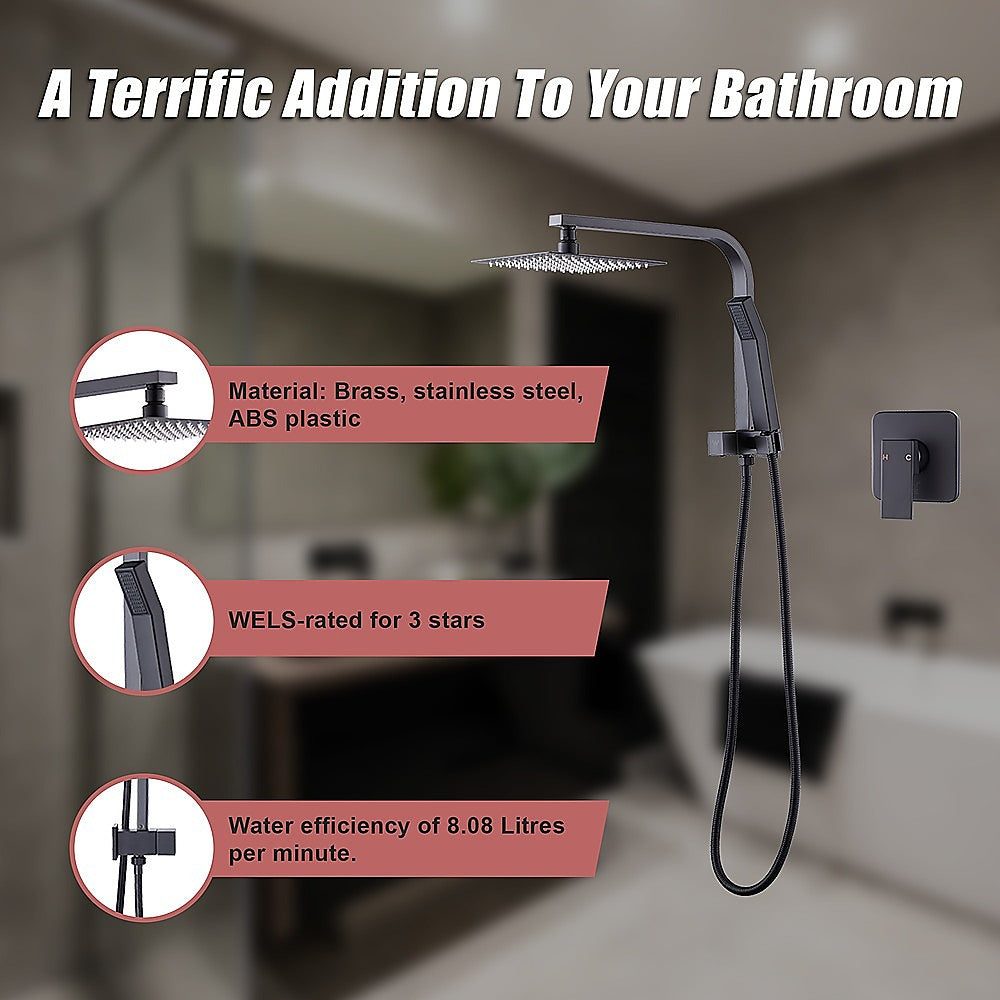 8" Rain Shower Head Set Square Dual Heads Faucet High Pressure With Mixer