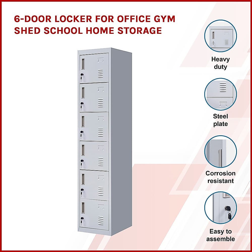 Grey Steel 6 Door Locker 1800x380x450cm