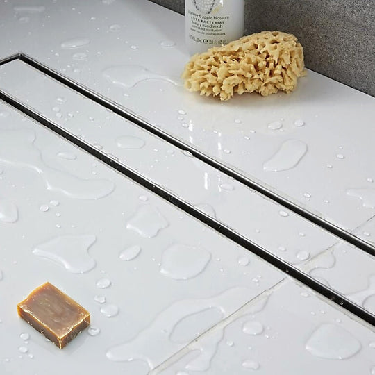 Steel finish - 900mm Stainless Steel Tile Insert Shower Drain - Centre Outlet Floor Waste