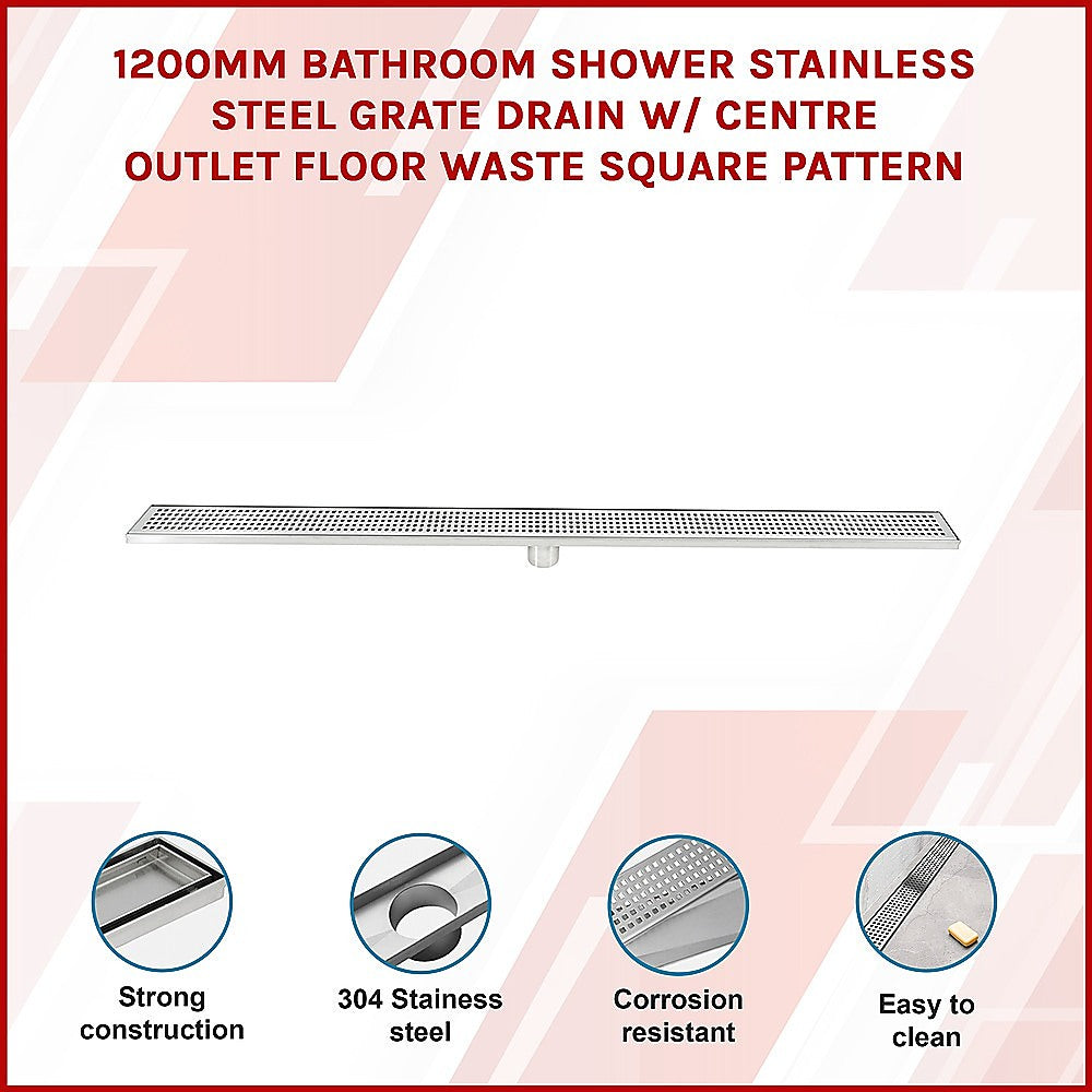 1200Mm Stainless Steel Grate Shower Drain Square Pattern