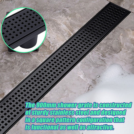 Kitchen & Bathroom DIY - 900Mm Black Grate Shower Drain Square Pattern