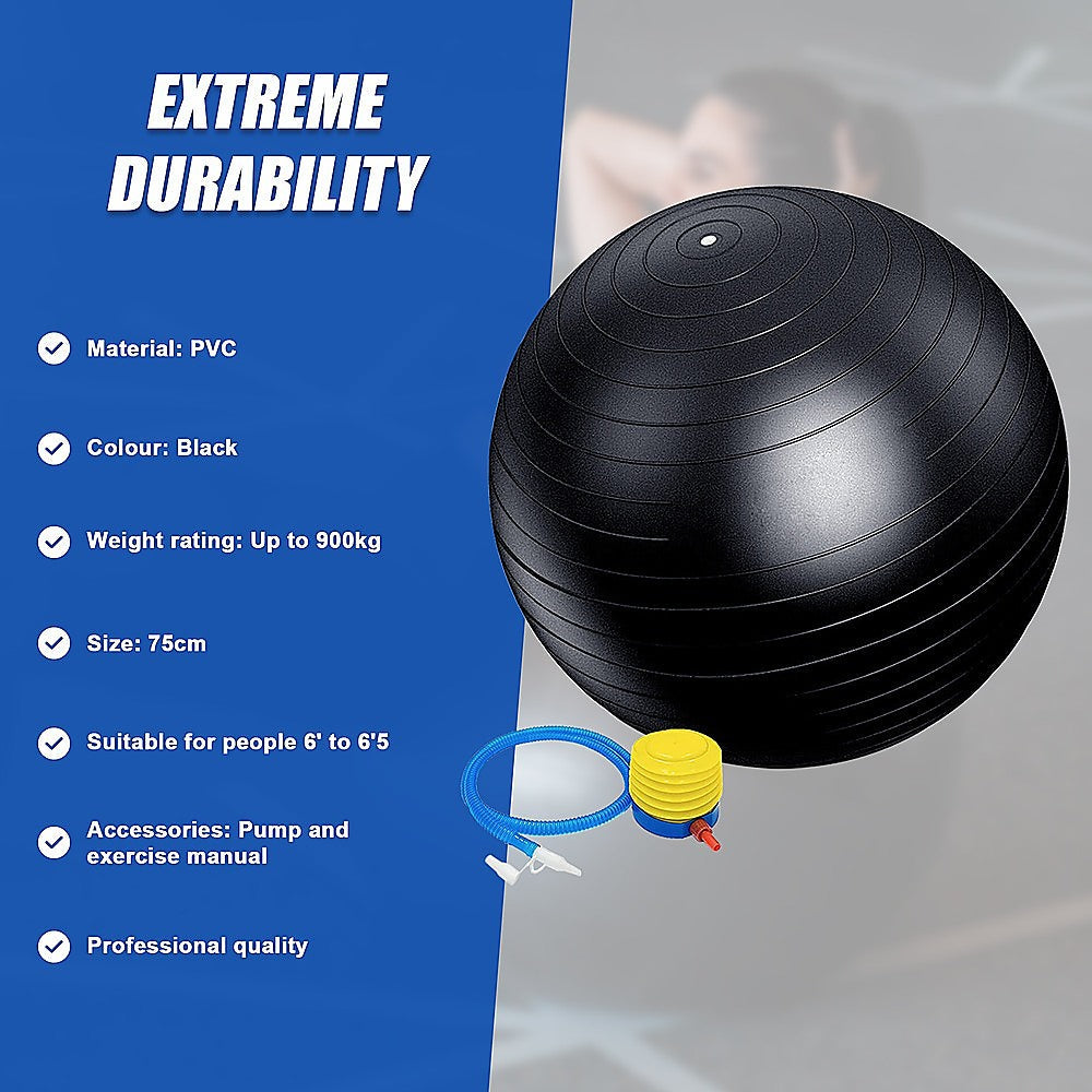 75Cm Static Strength Exercise Stability Ball With Pump, Yoga & Pilates