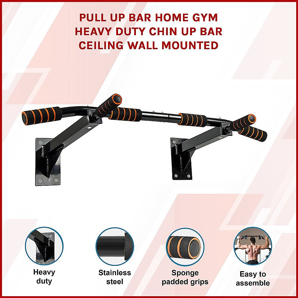 Wall Mounted Pull Up Chin Bar Heavy Duty Strength Training Gear - Gym Equipment & Accessories