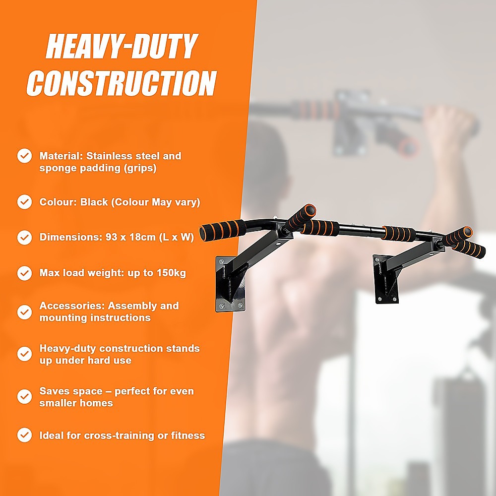 Wall Mounted Pull Up Chin Bar Heavy Duty Strength Training Gear, Home Gym