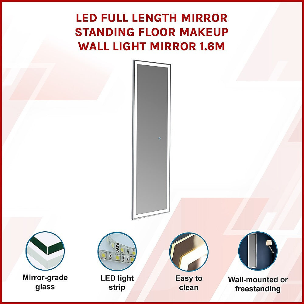 Led Full Length Mirror Standing Floor Makeup Wall Light Mirror 1.6M