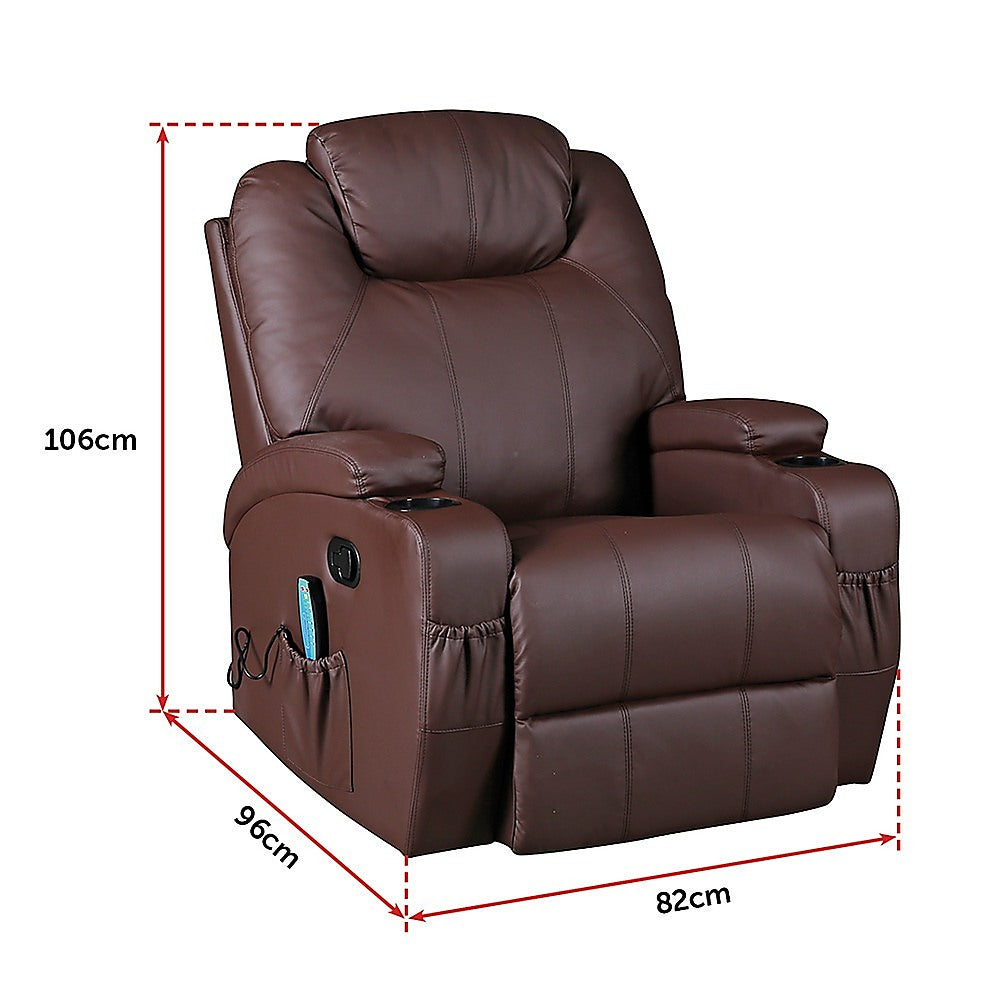 Brown Massage Sofa Chair Recliner Swivel Leather 8 Point Heated