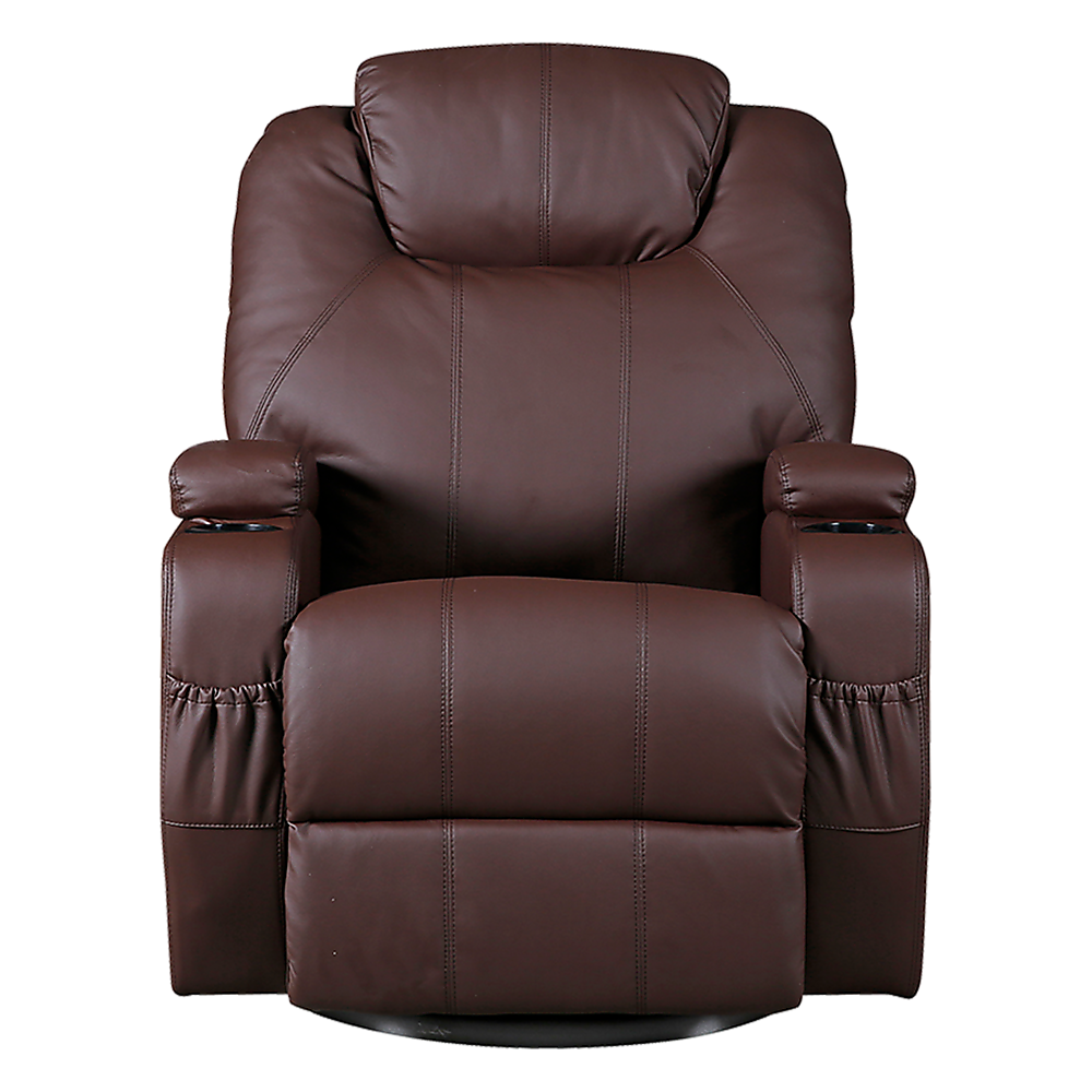 Brown Massage Sofa Chair Recliner Swivel Leather 8 Point Heated
