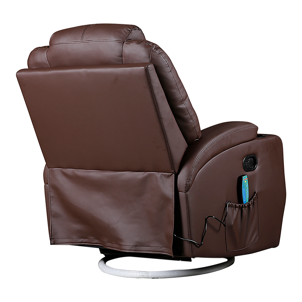 Brown Massage Sofa Chair Recliner Swivel Leather 8 Point Heated