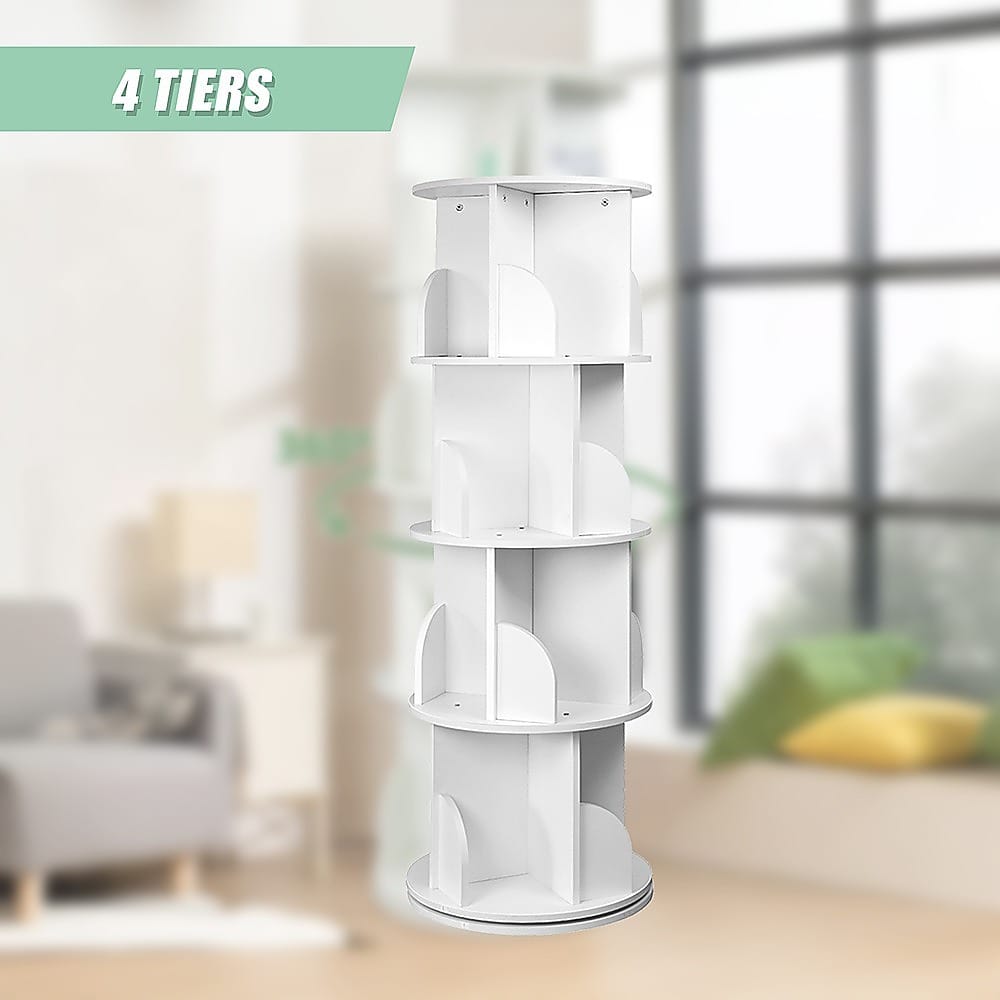 Rotating Bookcase Shelf White 129x40cm