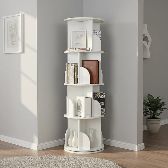 Rotating Bookcase Shelf White 129x40cm