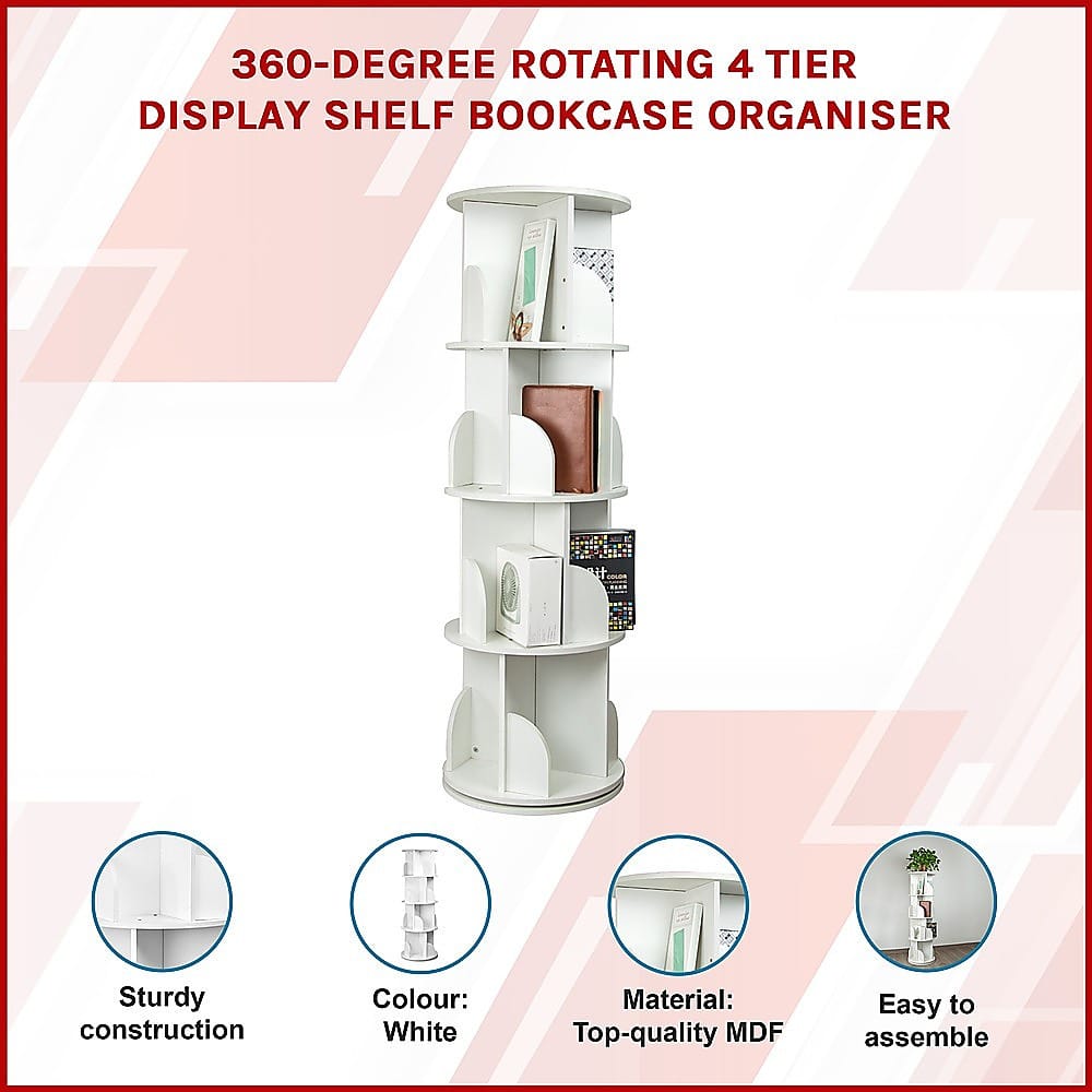 Rotating Bookcase Shelf White 129x40cm