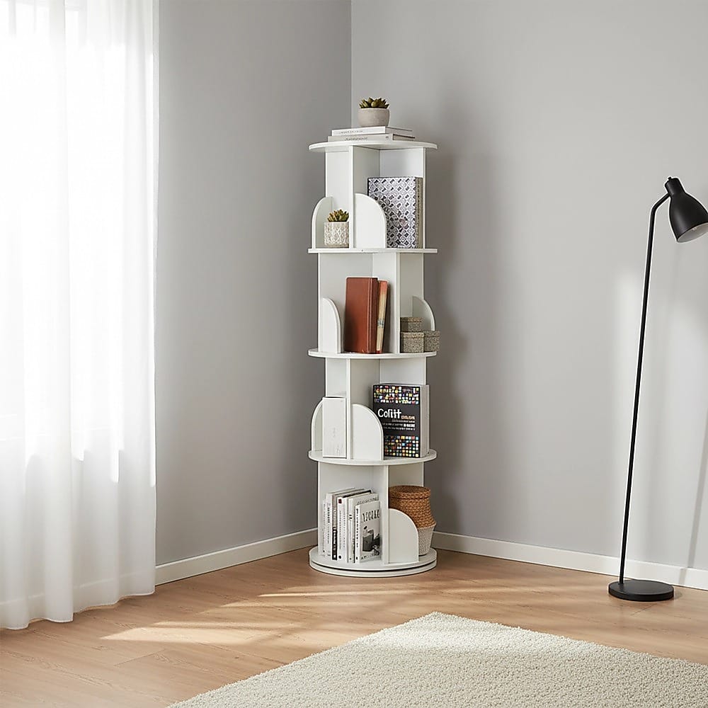 Rotating Bookcase Shelf White 129x40cm