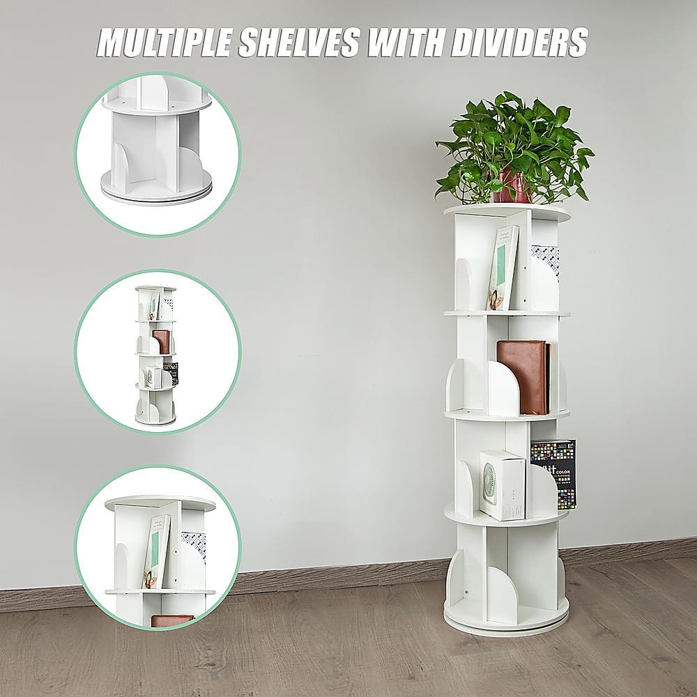 Rotating Bookcase Shelf White 129x40cm