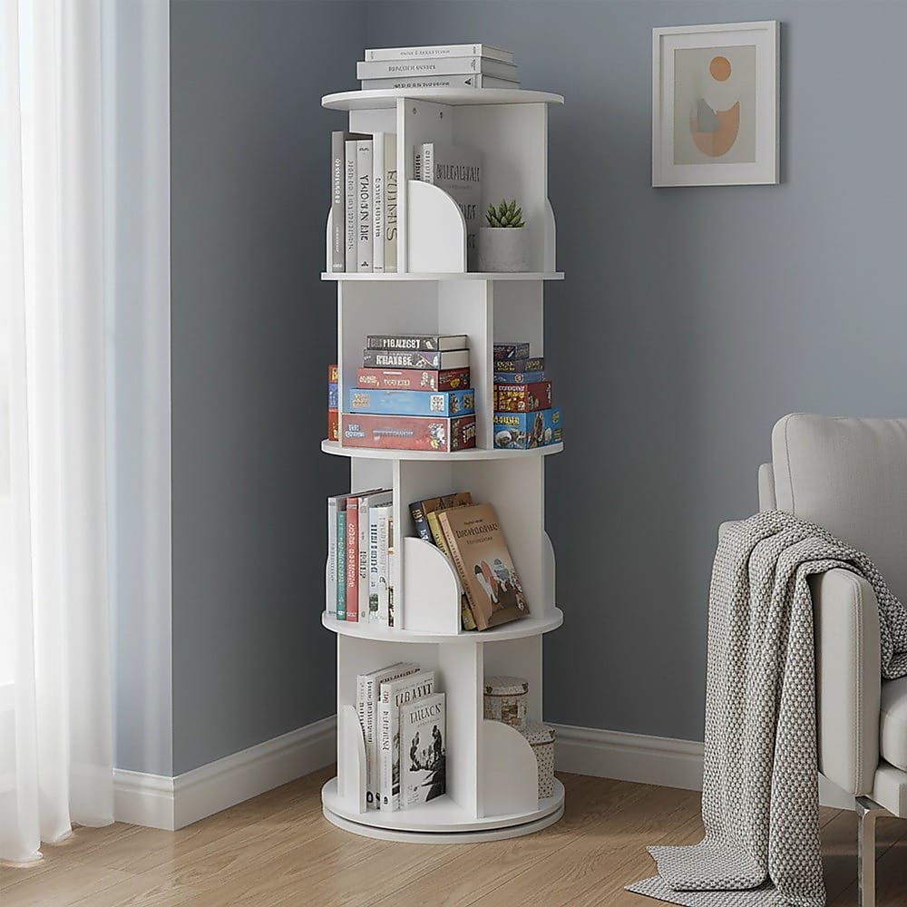Rotating Bookcase Shelf White 129x40cm