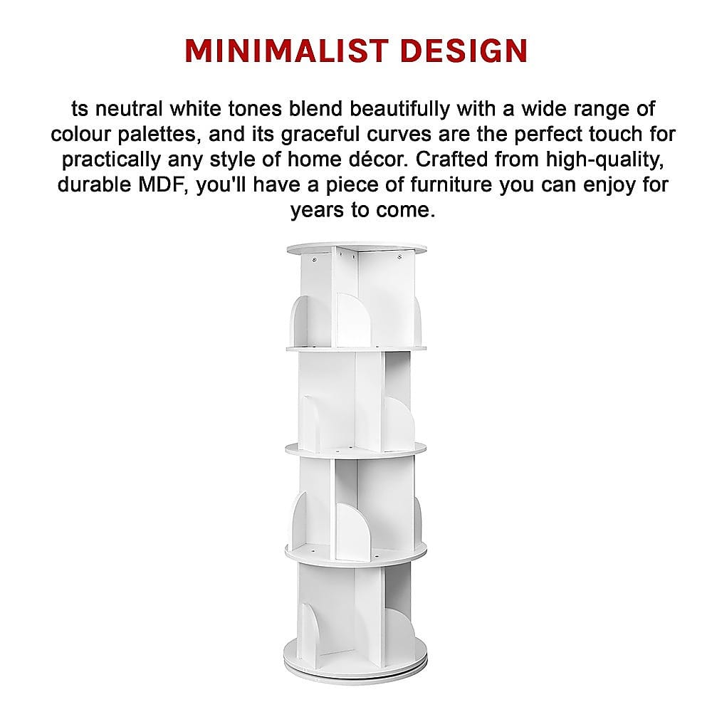 Rotating Bookcase Shelf White 129x40cm