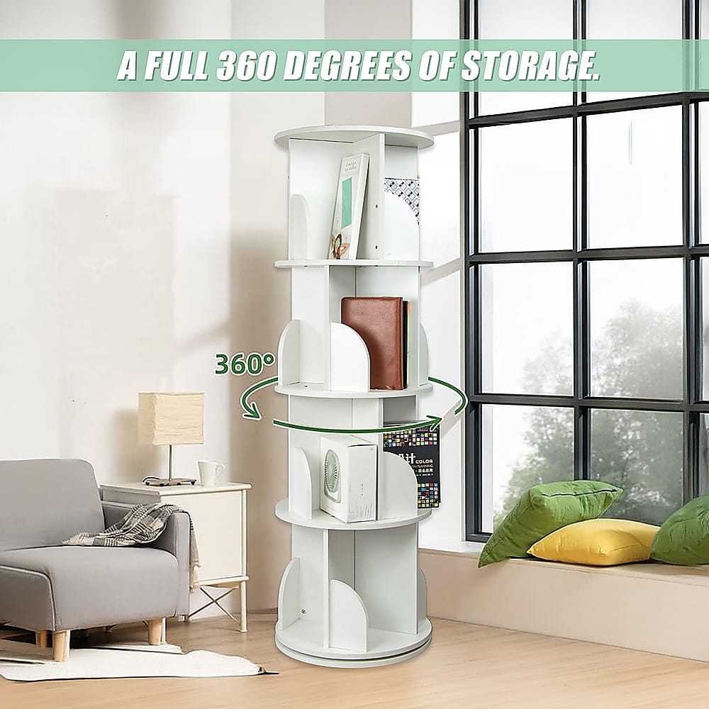 Rotating Bookcase Shelf White 129x40cm