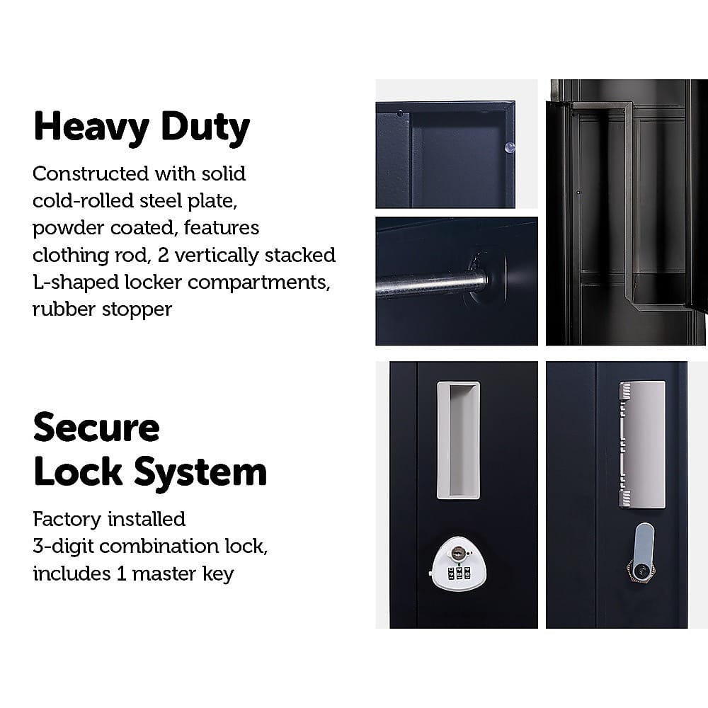 Office Storage Lockers Black Steel 180x40x45cm