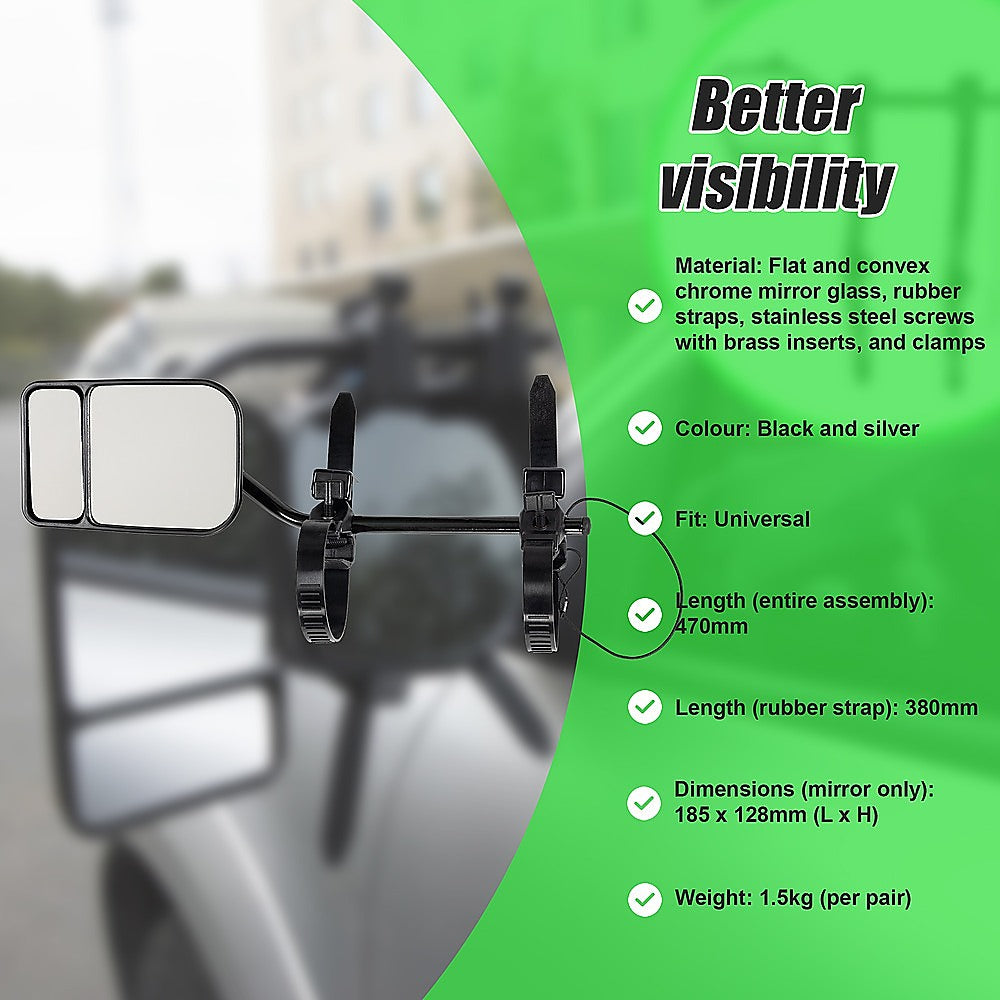 Multi Fit Clip-On Towing Mirrors (2X Pair, Caravan/Trailer)