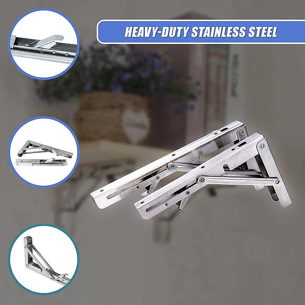Heavy Duty Stainless Steel Folding Table Bracket (2X 10", 50Kg Load)