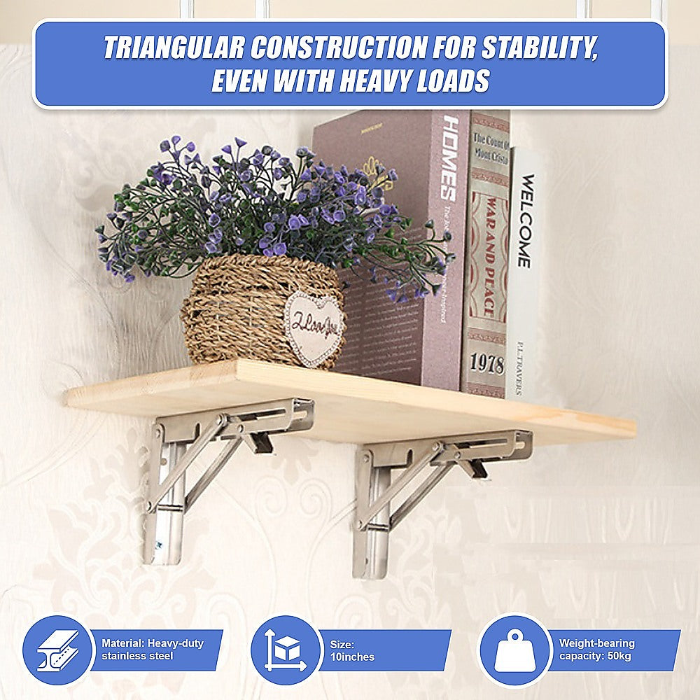 Heavy Duty Stainless Steel Folding Table Bracket (2X 10", 50Kg Load)