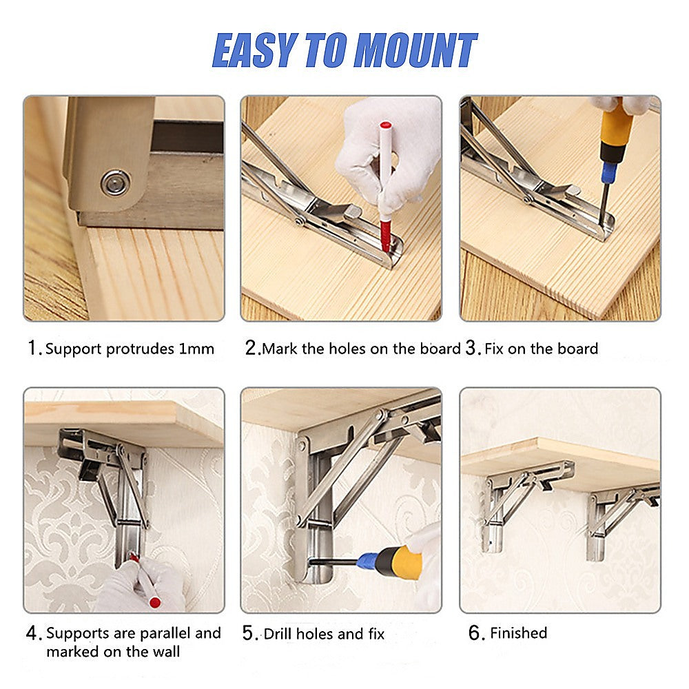 Heavy Duty Stainless Steel Folding Table Bracket (2X 10", 50Kg Load)