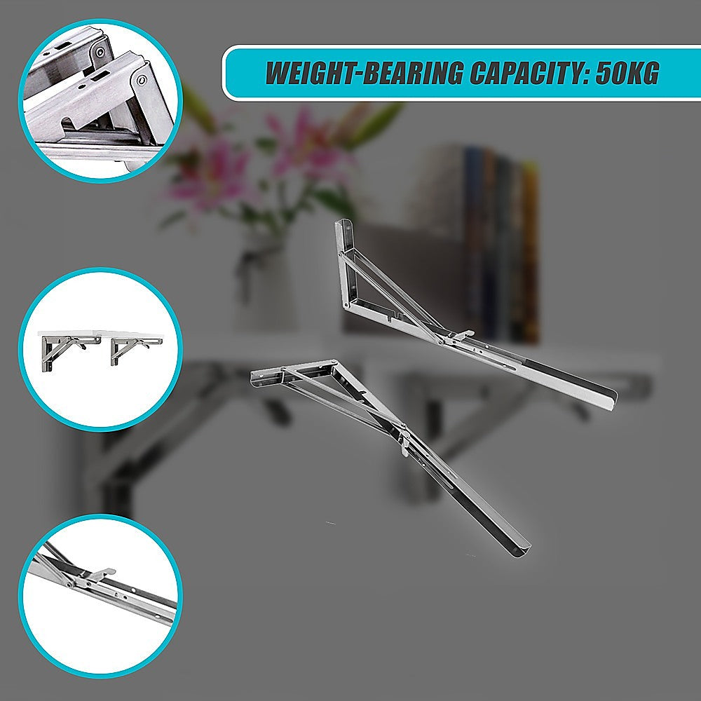 Heavy Duty Stainless Steel Folding Table Bracket (2X 20", 50Kg Load)